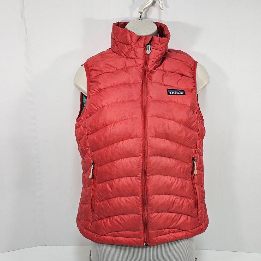 Patagonia Women’s Red Down Sweater Puffer Vest Insulated Full Zip Pockets Size M